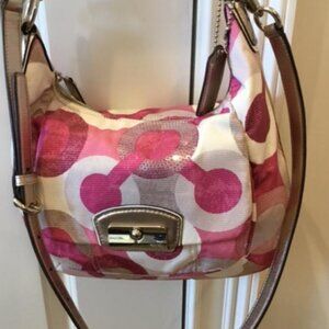 Coach Kristin Graphic Op Art Sequin Convertible Hobo Bag Pink/Silver Limited Ed.